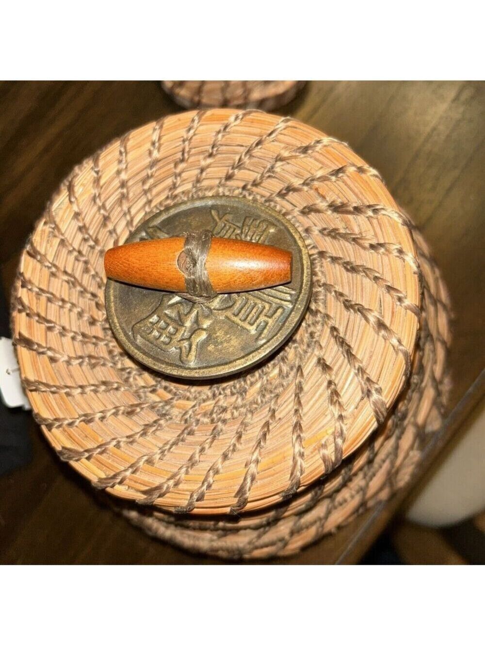 Chinese baskets, one small o Lid, one medium With Lid Wood bottoms
